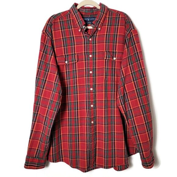 Ralph Lauren Other - VTG Ralph Lauren Mens Red Green Plaid Heavy Flannel Long Sleeve Work Shirt XXL